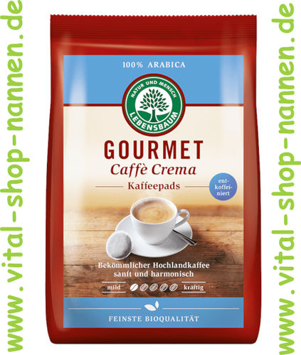 Gourmet Caffè Crema, entkoffeiniert, Kaffepads, Bio